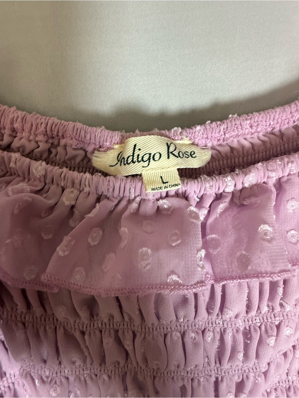 Indigo Rose Pink Swiss Dot Smocked Puff Sleeve Midi Dress Women’s Large - Picture 3 of 4
